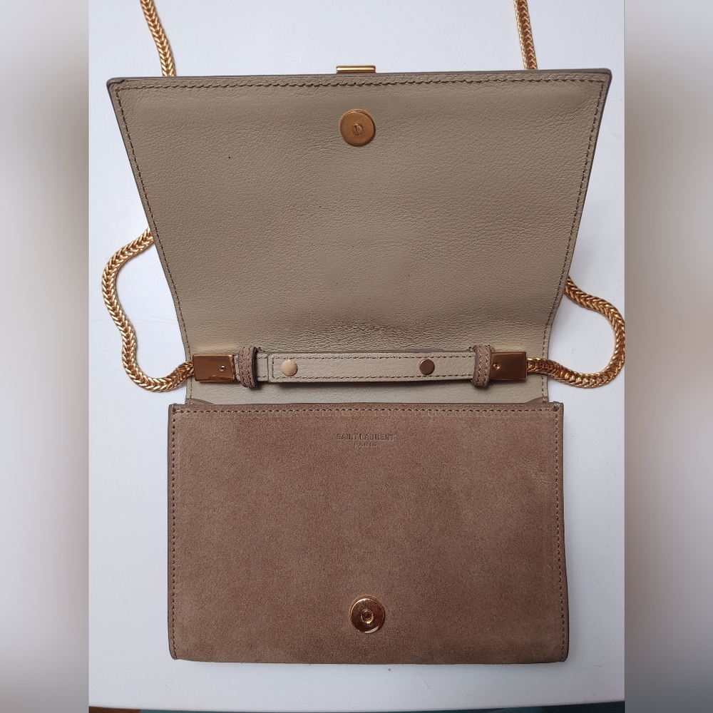 Saint Laurent Paris light brown/ tan Suede Leather Y-Ligne Chain Pochette - Picture 2 of 3